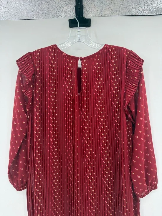 Vineyard Vines Girl's Pleated Long Sleeve Dress - Red/Gold - Large - Picture 9 of 10